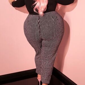 Vixen by Micheline Pitt Cigarette Pants in Black Stripes